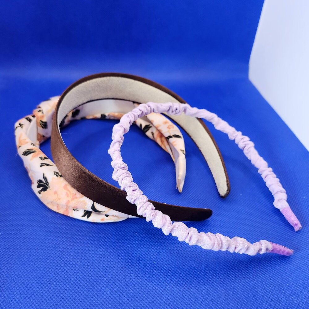 Girls Hairbands, Set of 3 Brightly Colored Satin, Scrunchy, Flowers